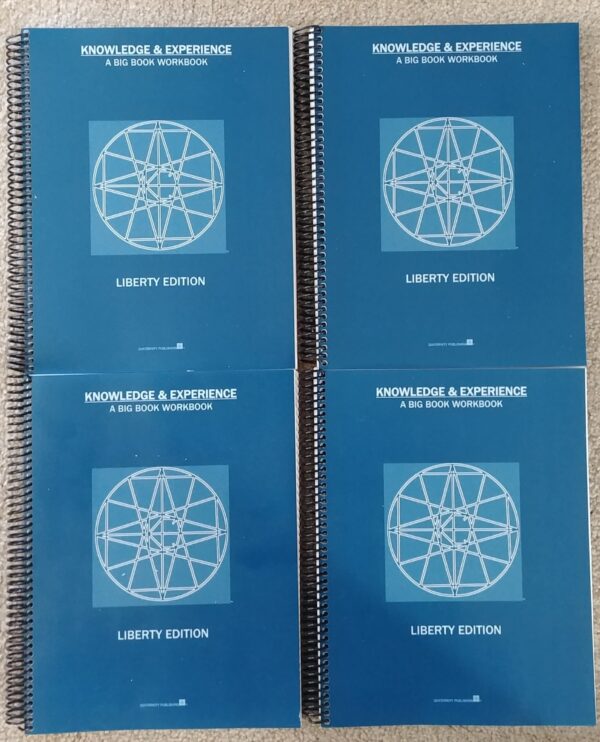 A set of four spiral bound books with the cover in blue.